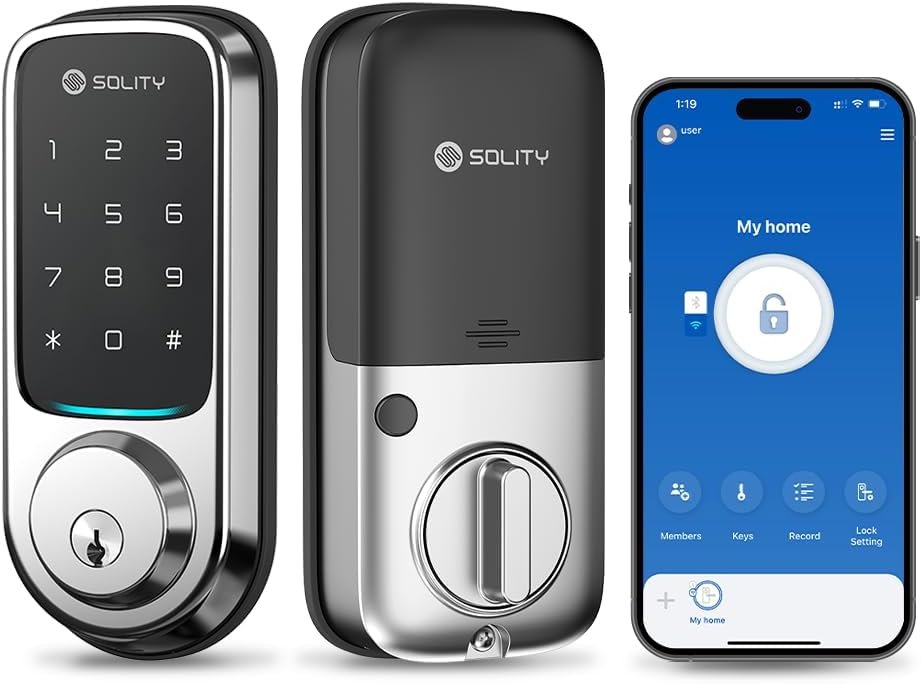 Solity No-Hub Smart Digital Door Lock, Designed in Korea, Keyless Entry, Wi-Fi, Remote Control, Touchscreen Keypad, Auto Lock, IP54 Waterproof GT10K Keypad (Satin Nickel) - Image 2