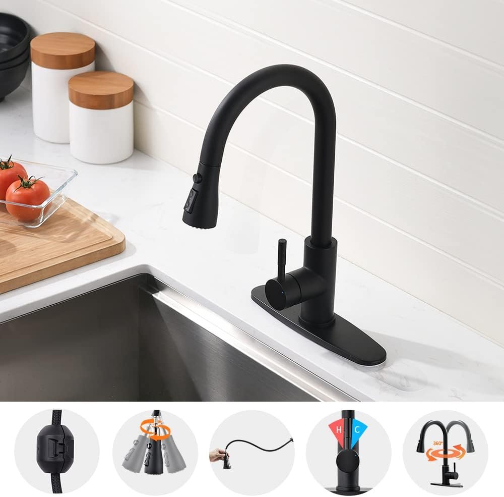 Black Kitchen Faucets with Pull Down Sprayer Kitchen Sink Faucet with Pull Out Sprayer Single Hole Deck Mount Single Handle Stainless Steel Grifos De Cocina 866068R - Image 7