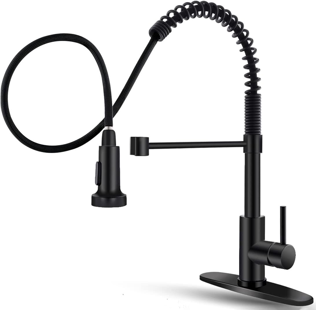 OWOFAN Black Kitchen Faucet with Pull Down Sprayer Stainless Steel Single Handle Pull Out Spring Sink Faucets 1 Hole Or 3 Hole Dual Function for Farmhouse Camper Laundry Utility Rv Wet Bar - Image 2