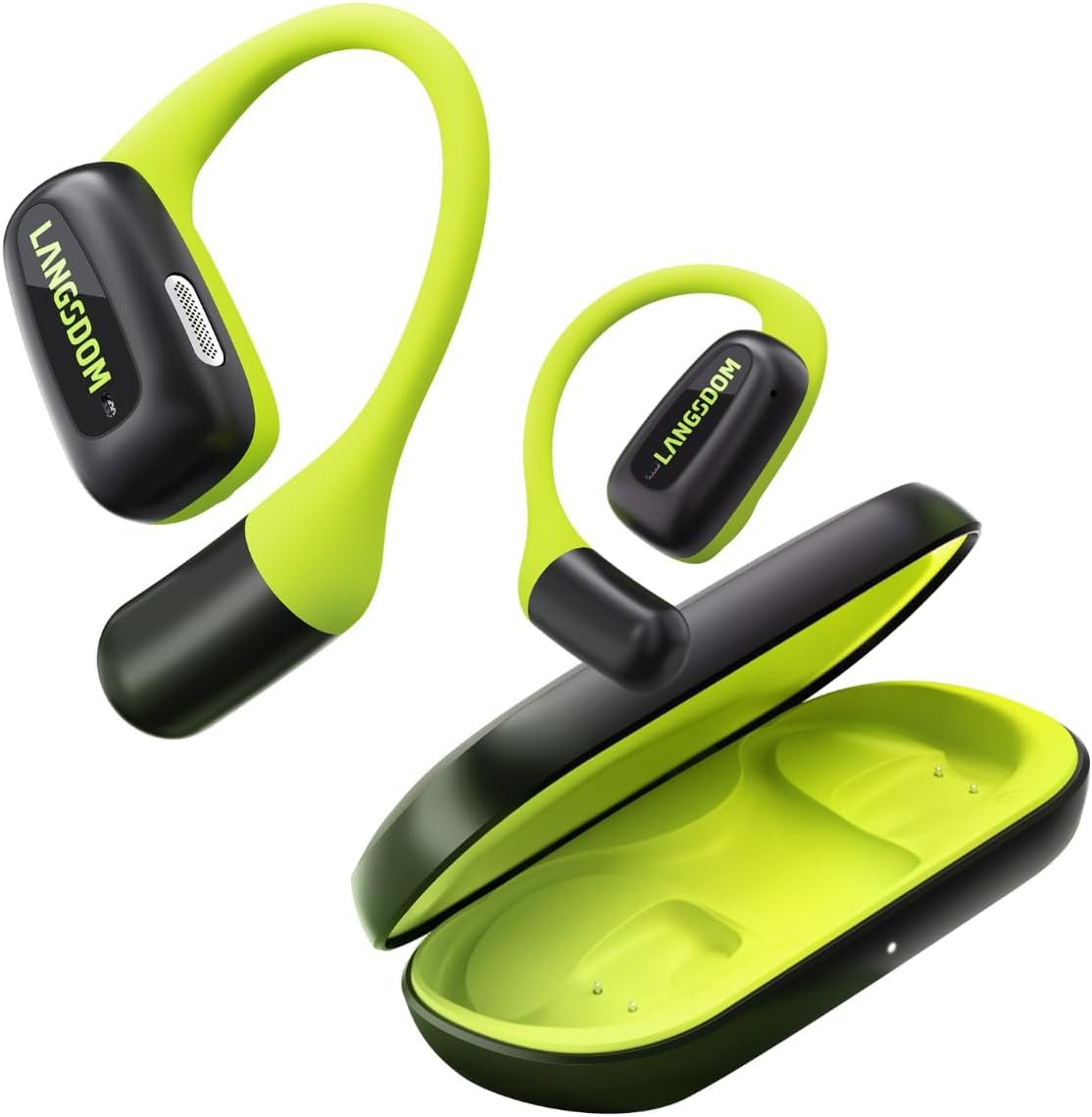 Langsdom Airfit Open Ear True Wireless Earbuds Bluetooth Headphones, Water Resistants, Ultra-Light, Premium Deep Bass with 24Hrs Play time, Ergonomic Design Secure fit for Worksout & Running, Green - Image 2