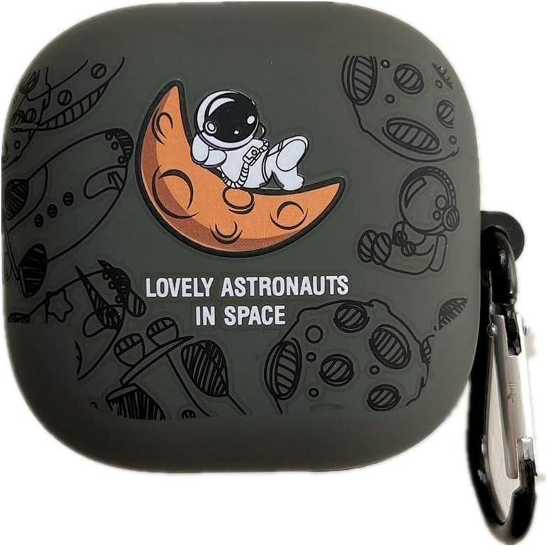 2 Pack Cute Lovely Design Astronaut Style Soft Silicone Protective Case Cover Compatible with Beats Fit Pro Earbuds, Protective Skin Sleeve with Key Chain (Moon+Meteorite) - Image 3