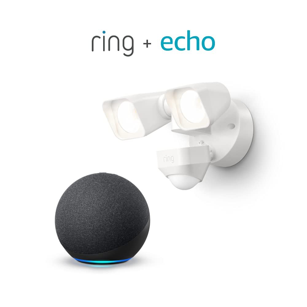 Ring Smart Lighting – Floodlight, Wired, Outdoor Motion-Sensor Security Light, White + Echo (4th Gen) - Charcoal - Image 2