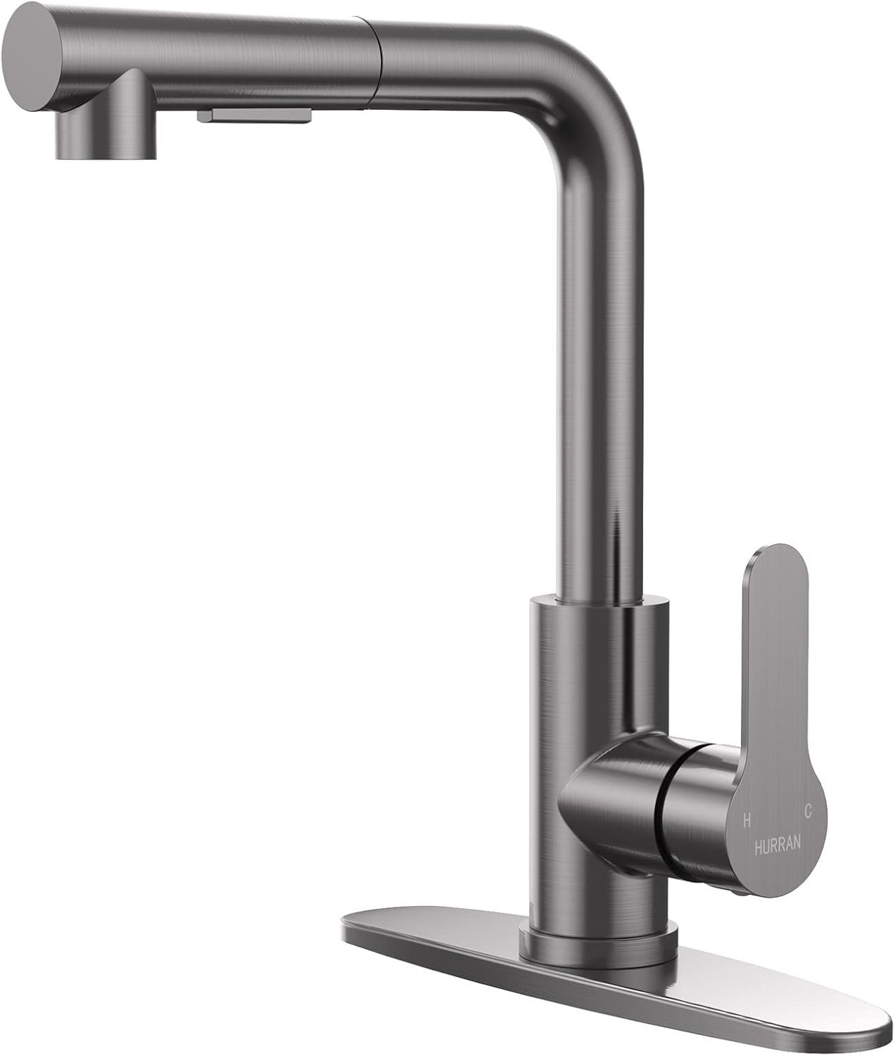 Kitchen Faucets, Brushed Grey Kitchen Faucet with Pull Down Sprayer and Deck Plate, Stainless Steel Commercial Utility Kitchen Faucets for Sink 3 Hole for Bar Rv Camper Laundry Outdoor Farmhouse Sink - Image 2