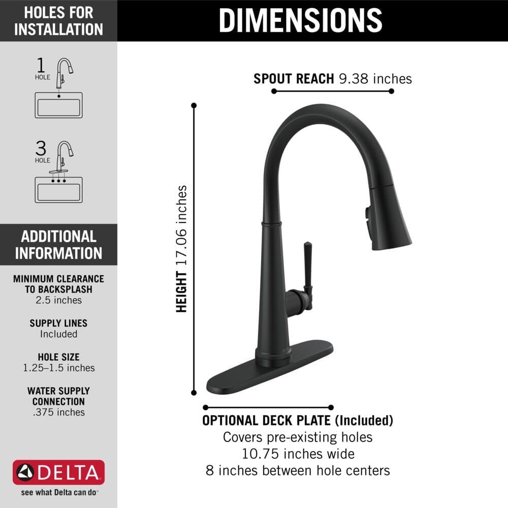 Delta Faucet Emmeline Matte Black Kitchen Faucet Touch, Touch Kitchen Faucets with Pull Down Sprayer, Kitchen Sink Faucet, Kitchen Faucet Black, Touch2O Technology, Matte Black 9182T-BL-DST - Image 5