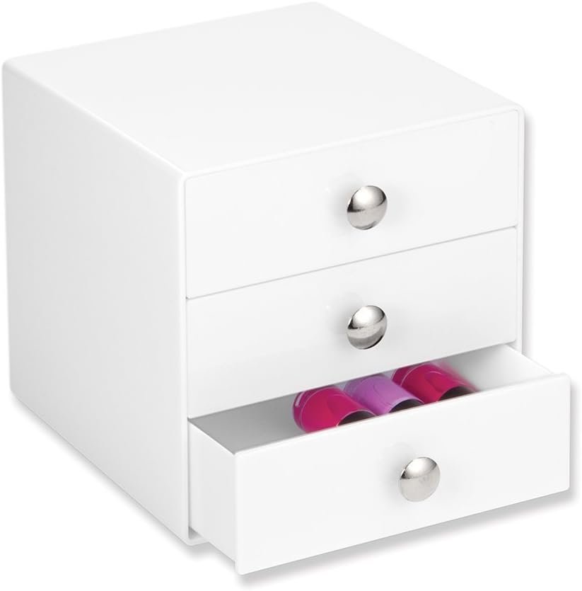 iDesign 3-Drawer Plastic Vanity Organizer, Compact Storage Organization Drawers Set for Cosmetics, Dental Supplies, Hair Care, Bathroom, Dorm, Desk, Countertop, Office, 6.5" x 6.5" x 6.5", White - Image 2