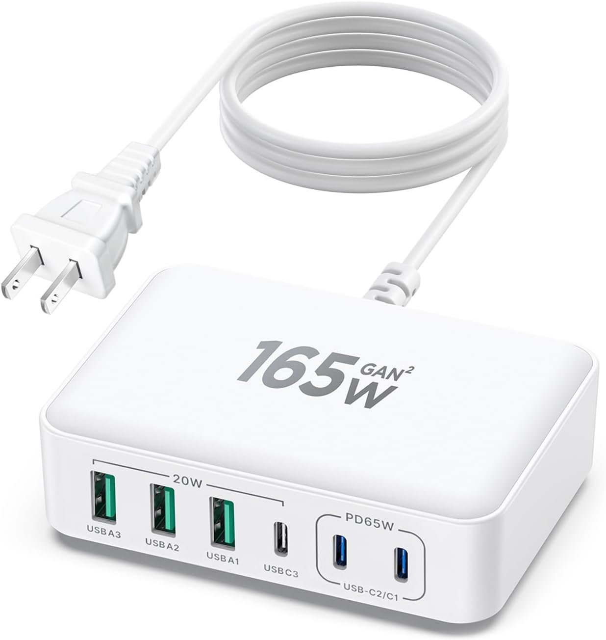 USB C Charger Block, 165W GaN 6 Port USB C Charging Station PD USB C and QC USB A Wall Charger Power Adapter Plug Cube, Fast USB C Charger for iPhone 15 14 Pro Max, MacBook Pro, iPad, Samsung S24/23 - Image 2