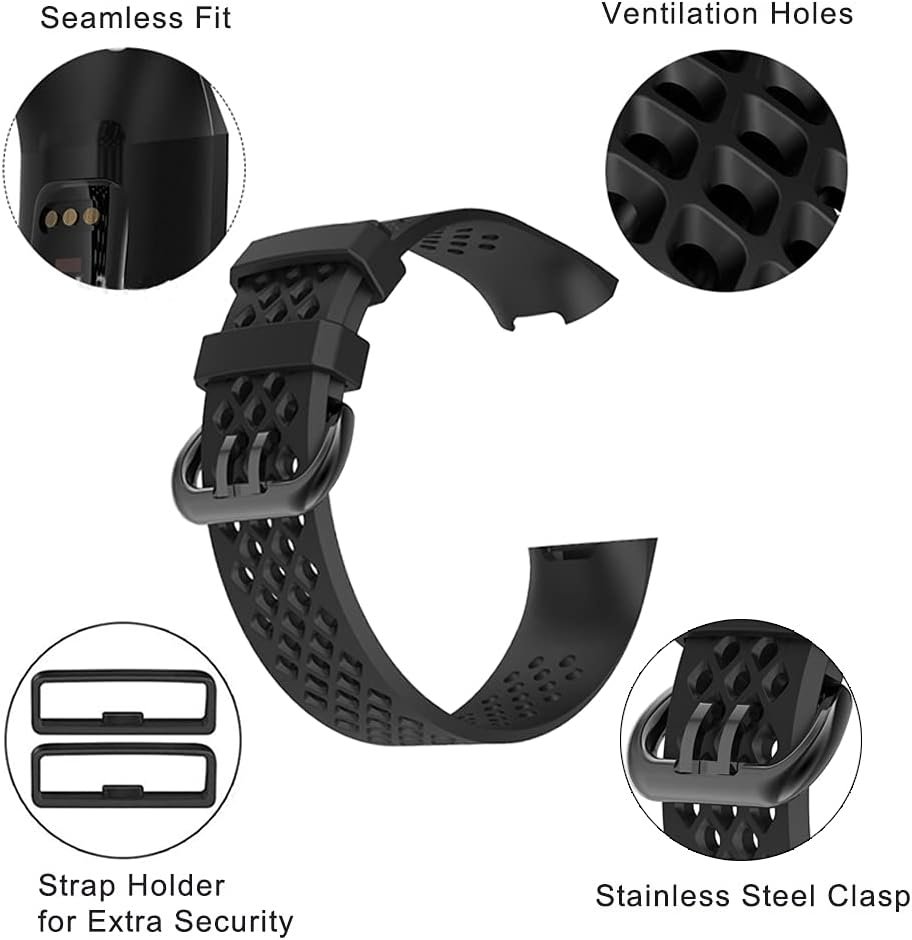 Qimela Replacement Watch Strap Compatible with Fitbit Charge 3/Fitbit Charge 4 Bands for Women Men, Liquid Silicone Sport Classic Wristbands 2 Pack (Grey, Small) - Image 6