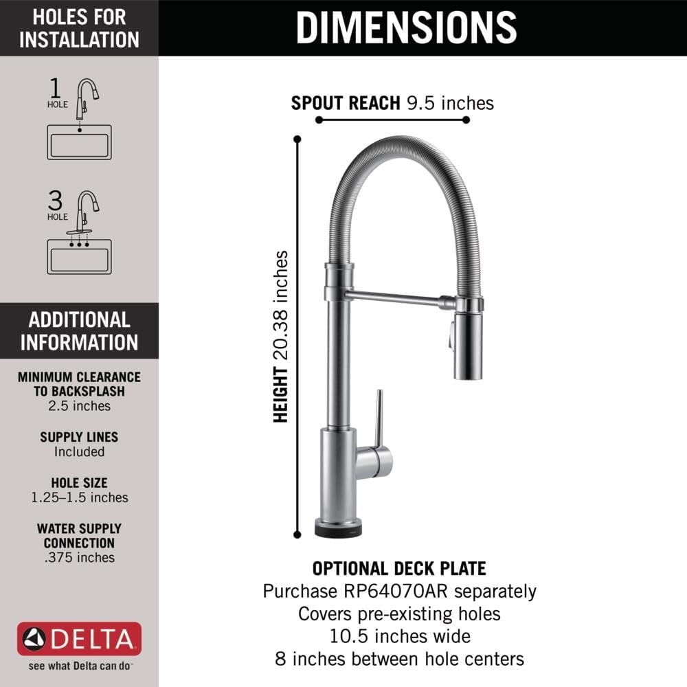 Delta Faucet Trinsic Pro Commercial Style Kitchen Faucet, Touch Kitchen Faucets with Pull Down Sprayer, Kitchen Sink Faucet, Touch Faucet, Delta Touch2O Technology, Arctic Stainless 9659T-AR-DST - Image 6