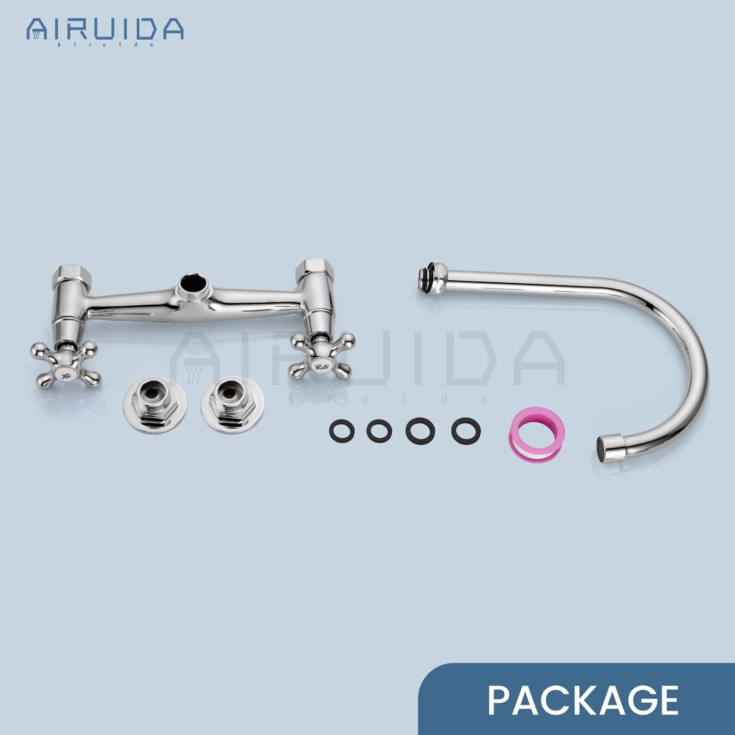 Airuida Chrome Polish Wall Mounted Kitchen Sink Faucet Wall Mounted Commercial Kitchen Faucet Wall Mount 8 Inches Center Faucet, 360 Degree Swivel Spout Mixer Laundry Restaurat Tap with Female Thread - Image 10