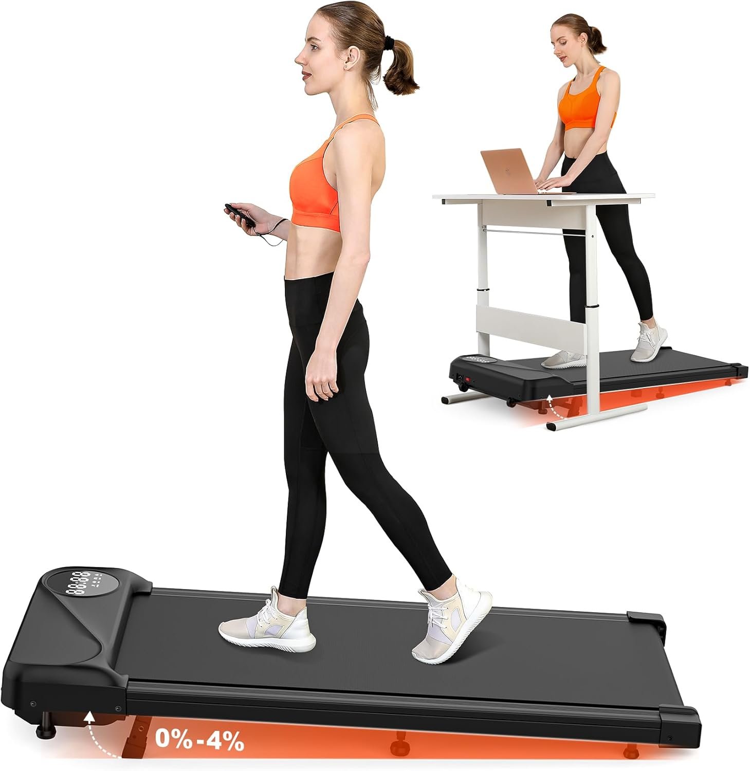 THERUN Walking Pad with Incline, Portable Mini Manual Incline Treadmills for Home/Office, Walking Pad Treadmill 2.5HP, Walking Jogging Machine with 265 lbs Weight Capacity Remote Control LED Display - Image 2