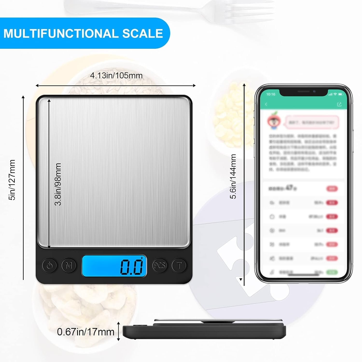Digital Food Kitchen Scale Upgraded, YONCON 3000g/0.1g High Accuracy Mini Pocket Scale Measures in Grams and oz for Cooking, Baking, Jewelry, Tare Function,2 Trays, LCD Display (Batteries Included) - Image 8