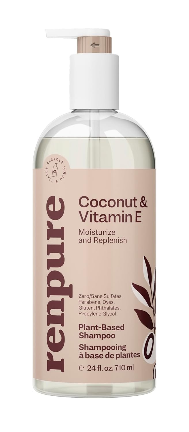 Renpure Plant Based Coconut and Vitamin E Moisturize and Replenish Shampoo - Ideal for Lifeless Hair - Leaves Hair Silky and Smooth - Rids Hair of Grime - Recyclable, Pump Bottle Design - 24 fl oz - Image 2
