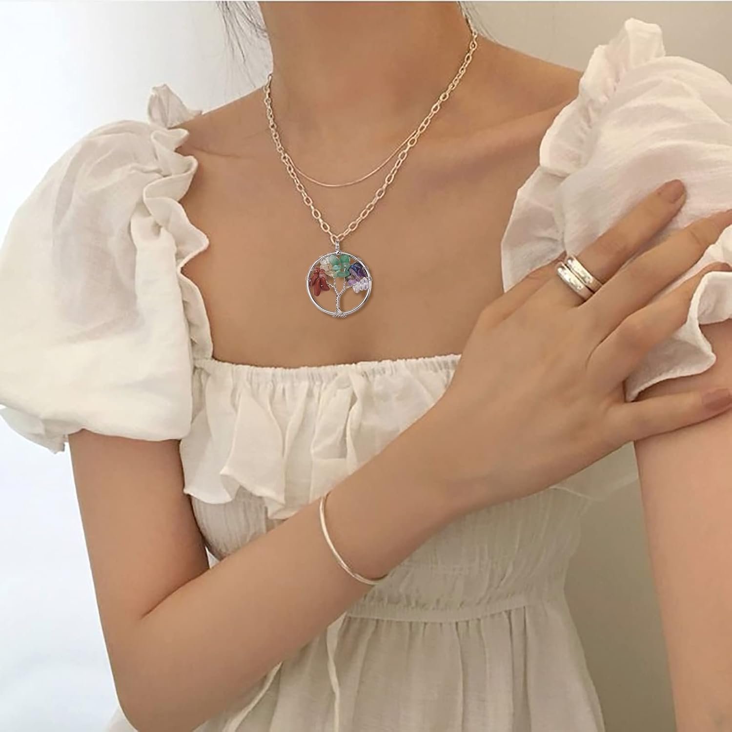 FASHEWELRY Gemstone Chakra Crystal Quartz Stone Pendant Chakra Crystals Tree Life Charms Good Luck Yoga Charms - Image 5