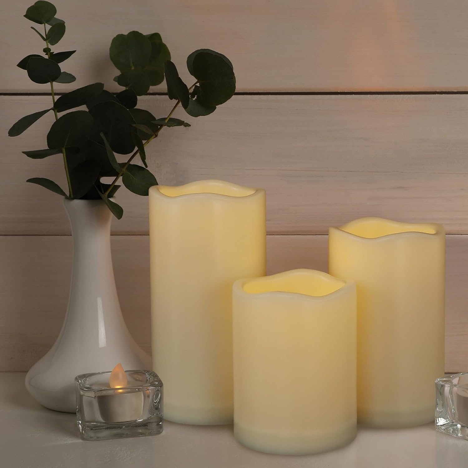 Battery Operated Candles Flickering Flameless Candles with Remote and Timer, Waterproof Outdoor LED Pillar Flameless Candles for Home Wedding Decor, Ivory Plastic, D 3" x H 4" 5" 6" - Image 7