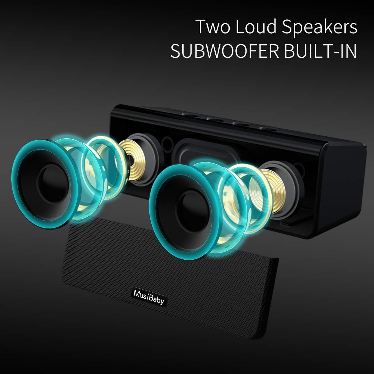 Bluetooth Speaker,MusiBaby Speaker,Speakers Bluetooth Wireless,Outdoor,Waterproof,Portable Speaker,Booming Bass,Stereo,Dual Pairing,24H Play,Bluetooth Speakers Wireless for Home,Hiking,Travel-Black - Image 3