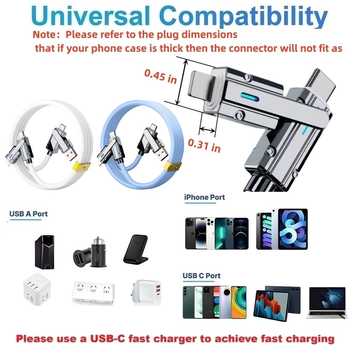 SWLIFL 2 Pack USB C to USB C Cable 3.3ft Chubby Silicone 4 in 1 USB C Charging Cable-Fast Charger-USB C Data Transfer Cable,480Mbps for Phone16 15 14 13 12 Pad Mac,Samsung S24 S23 S22 S21 - Image 7