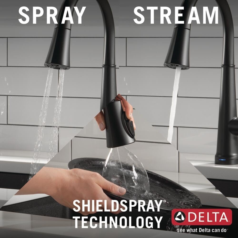 Delta Faucet Emmeline Matte Black Kitchen Faucet Touch, Touch Kitchen Faucets with Pull Down Sprayer, Kitchen Sink Faucet, Kitchen Faucet Black, Touch2O Technology, Matte Black 9182T-BL-DST - Image 8
