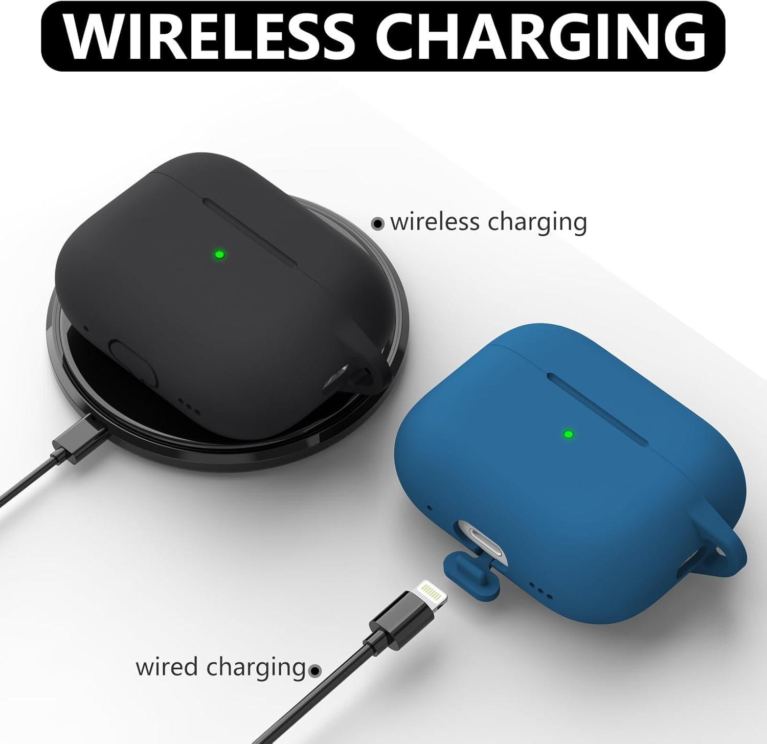 2 Pack AirPod Pro Case Cover with Cleaner Kit,Soft Silicone Protective Case for Apple AirPod Pro 2nd/1st Generation Case for Women Men,AirPods Pro Case Accessories with Keychain (Black+Lake Blue) - Image 6