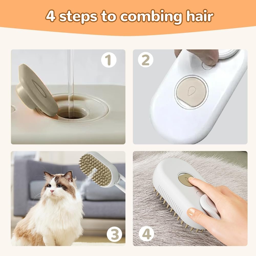 Cat Steam Brush 2024 New Pet Steam Groomer Comb,3 In 1 Cat Steam Brush Pet Hair Steamy Brushes,Pet Steam Brush for Cats Dogs (White) - Image 8
