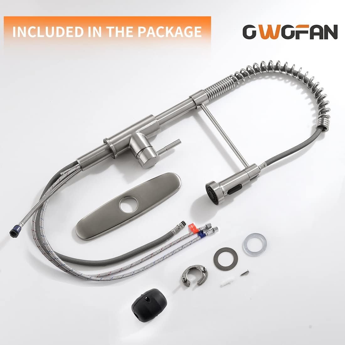 OWOFAN Kitchen Faucet with Pull Down Sprayer Brushed Nickel Stainless Steel Single Handle Pull Out Spring Sink Faucets 1 Hole Or 3 Hole Dual Function for Farmhouse Camper Laundry Utility Rv Wet Bar - Image 7