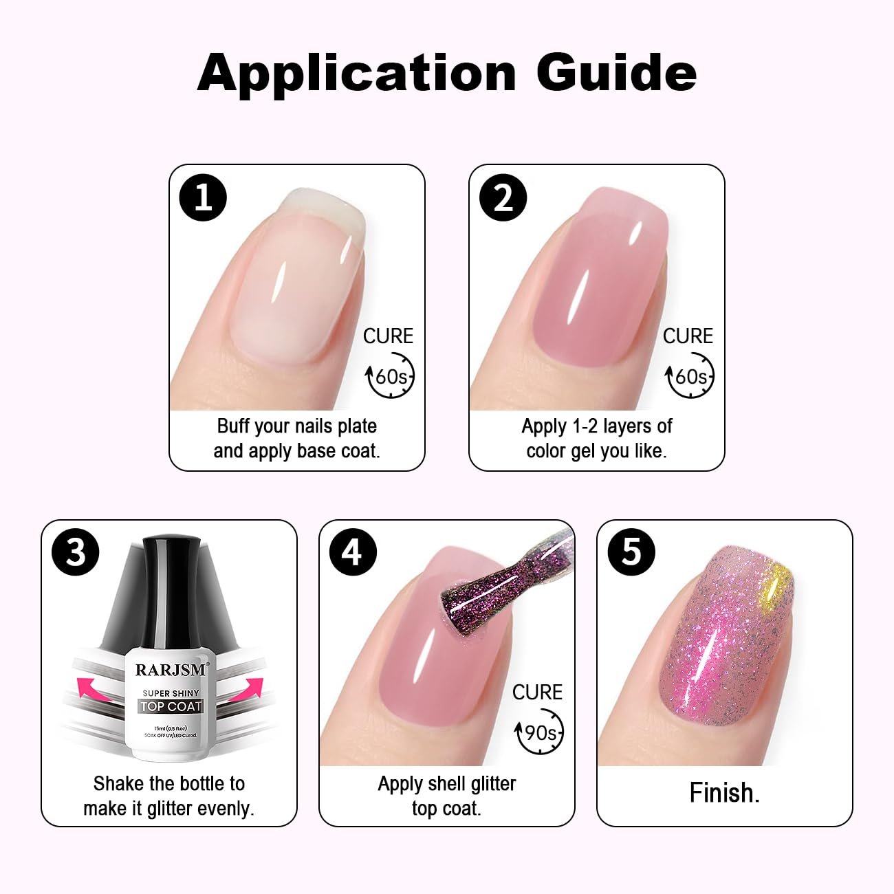 RARJSM Clear Glitter Top Coat Gel Nail Polish Red Purple Shell Iridescent Rainbow Shimmer Multichrome Colors Glossy No Wipe Mirror Shine Gel Polish Soak Off LED UV Curing Requires for Home Salon 15ml - Image 8