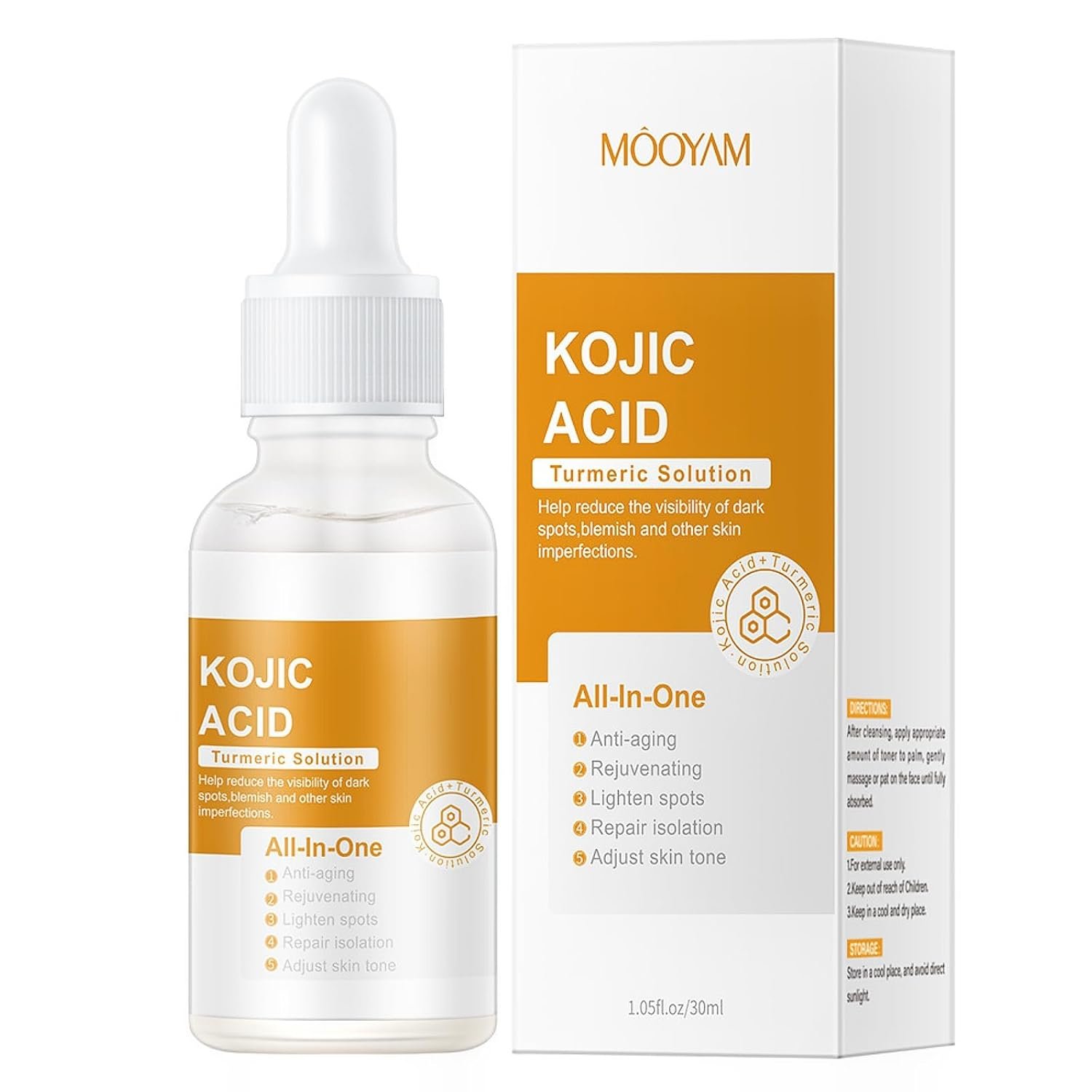 Kojic Acid Turmeric Serum, Hydrating Brightening Serum Dark Spots, Anti Wrinkle Fine Lines Dark Spot Corrector Nourishing Firming Daily Skin Care Serum, Hydrate Dull & Dry Skin 1.05 OZ - Image 2