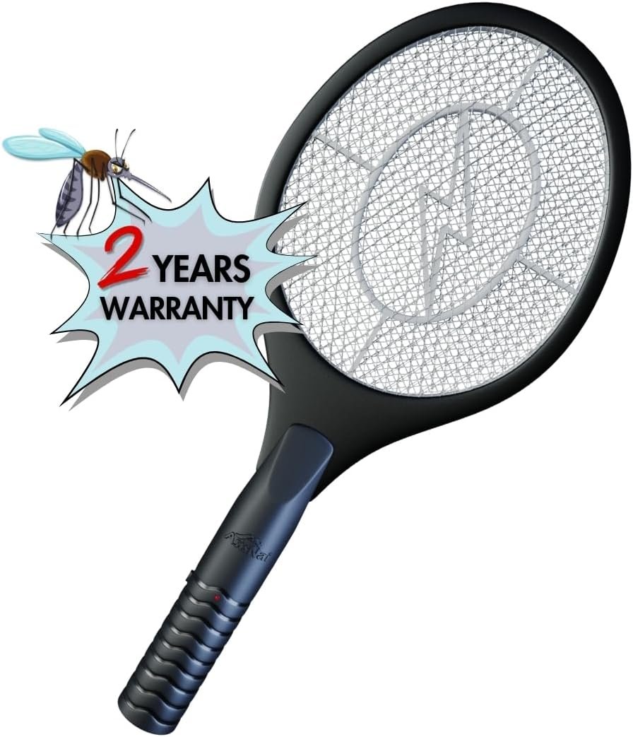 Bug Zapper Racket - Electric Fly Swatter & Mosquito Zapper for Indoor/Outdoor Insect Control - Battery-Operated Tennis Racket Zap - Lightweight & Portable High Voltage Bug Zapper - Black Mamba - Image 2
