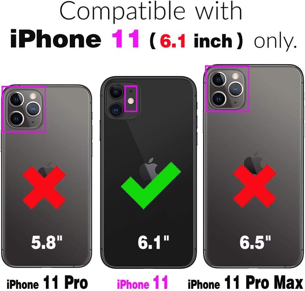 Compatible with iPhone 11 6.1 Wallet Case and Wrist Strap Lanyard Leather Flip Cover Card Holder Stand Cell Accessories Phone Cases for iphone11case iPhone11 i Phone11 XI 11R Women Men Black - Image 3