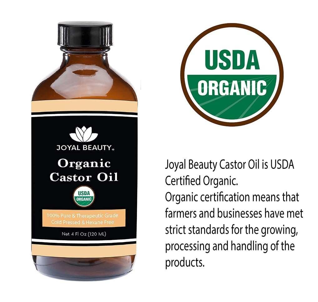 JOYAL BEAUTY Castor Oil USDA Certified Organic(4oz). 100% Pure Cold Pressed Unrefined Hexane Free Glass Bottle. Hair Eyelashes Eyebrows Lash Serum. For Face, Skin, Body, Belly Button. Free Mascara - Image 4