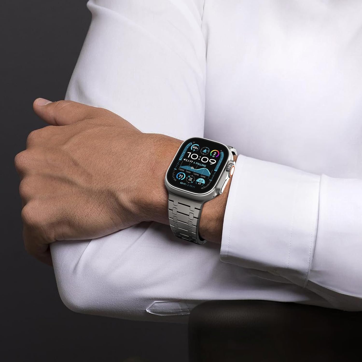 CHANCHY Stainless Steel Band Compatible with Apple Watch Ultra 2 Band 49mm, Series 10 46mm, 9/8/7 45mm, SE2/SE 6/5/4 44mm, 3/2/1 42mm, Metal Strap for Men Women (Titanium, 49mm 46mm 45mm 44mm) - Image 8