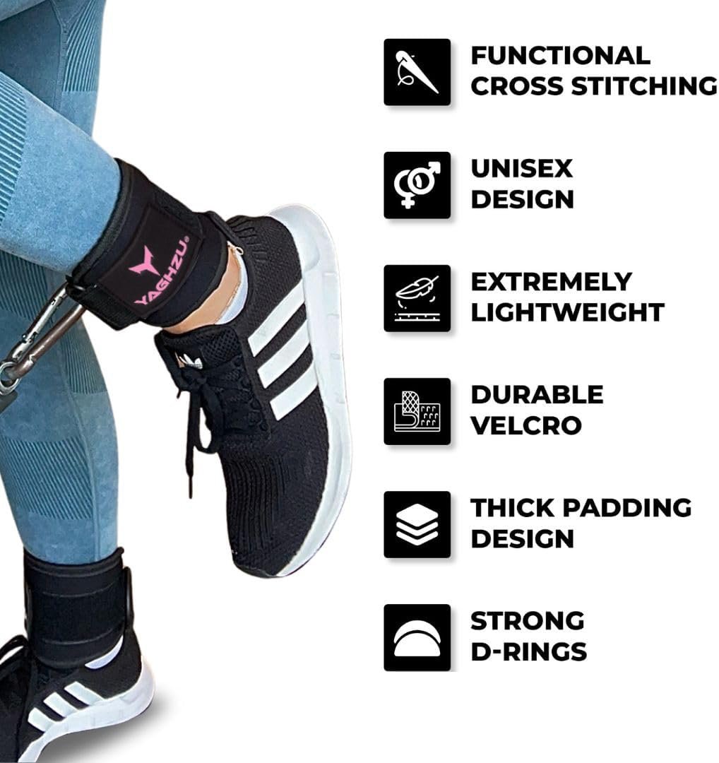 Ankle Straps for Cable Machines Women - Adjustable Gym Ankle Strap for Cable Machine, Neoprene Padded Cable Straps, Durable Leg Strap with Cable Cuff, Glute Kickback Ankle Strap with D Rings - Image 4