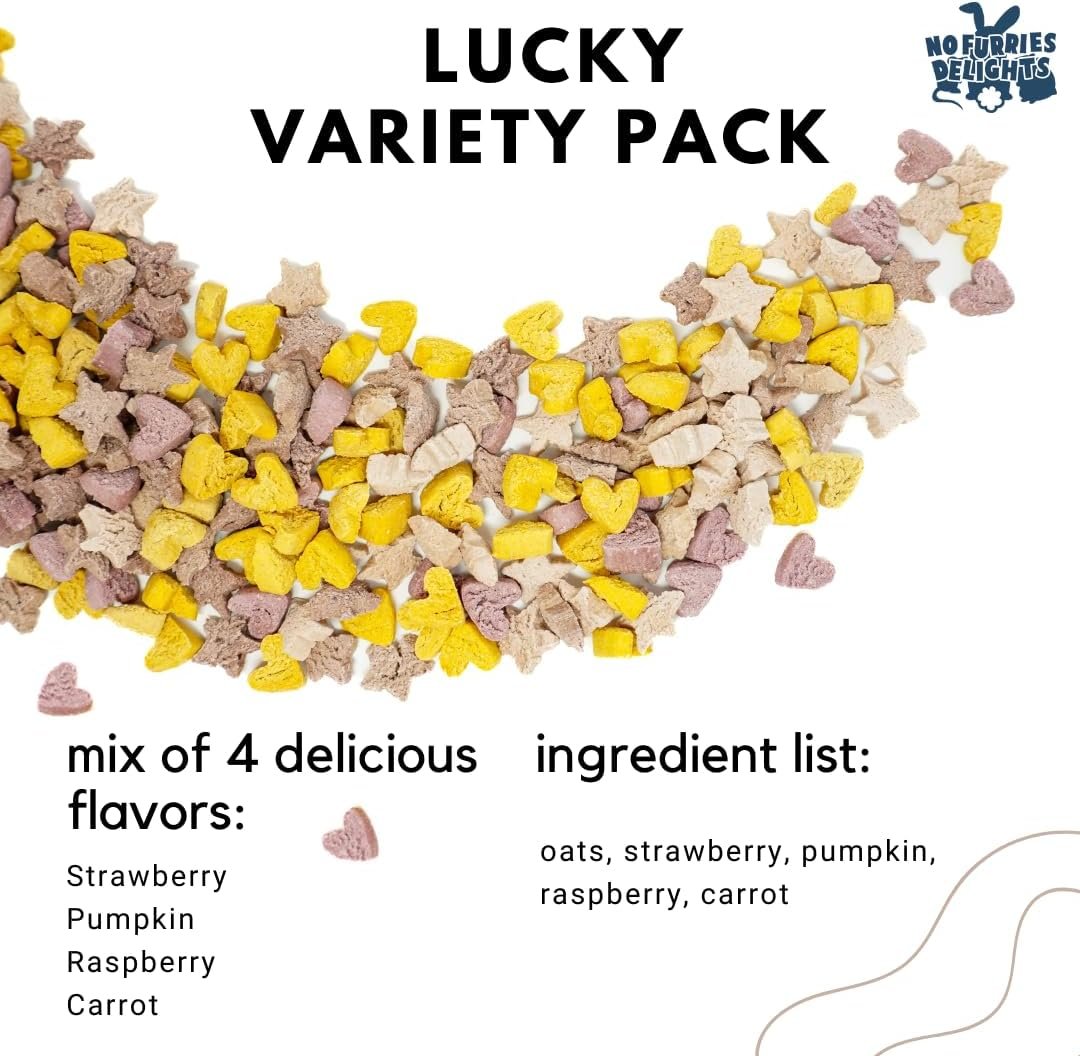 Treats, 100% All Natural Mini Bites for Rabbit Hamster Guinea Pig Chinchilla Pet Rat Mice Gerbil Bird, Healthy Enrichment Bonding Rewarding Training (Lucky Variety Pack 50g) - Image 3