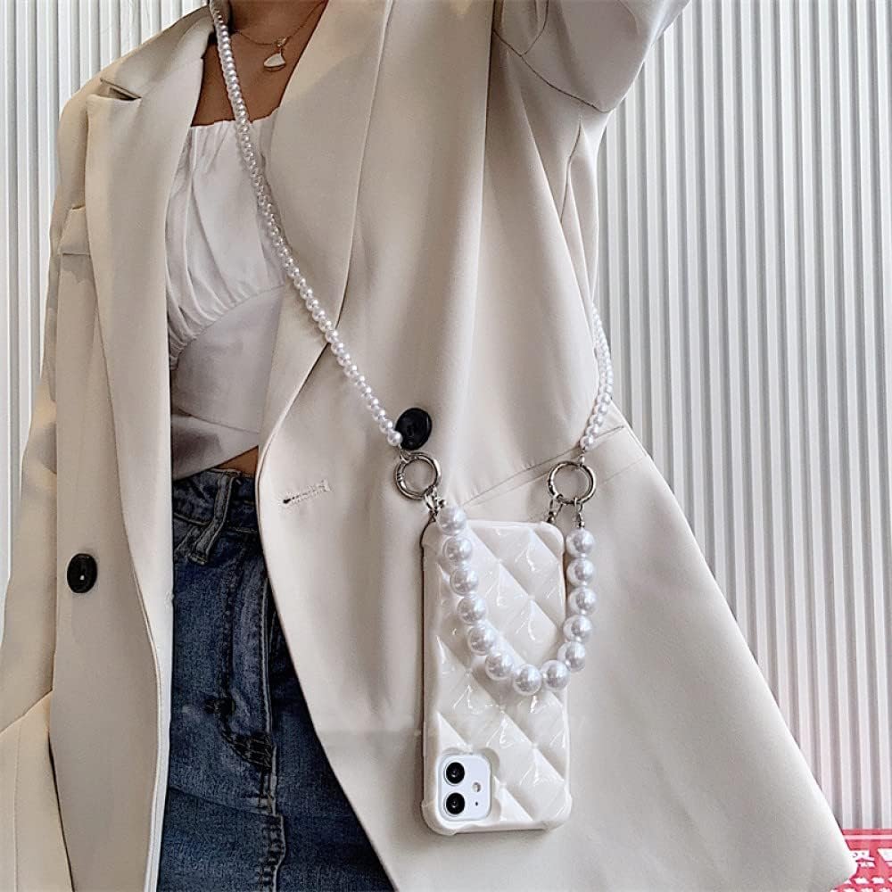 Korea Pearl Crossbody Lanyard Strap Phone Chain Case for iPhone 14 13 11 12 Pro Max X XR S 7 8 Plus Luxury Diamond Soft Cover,White,for iphone14ProMax - Image 5