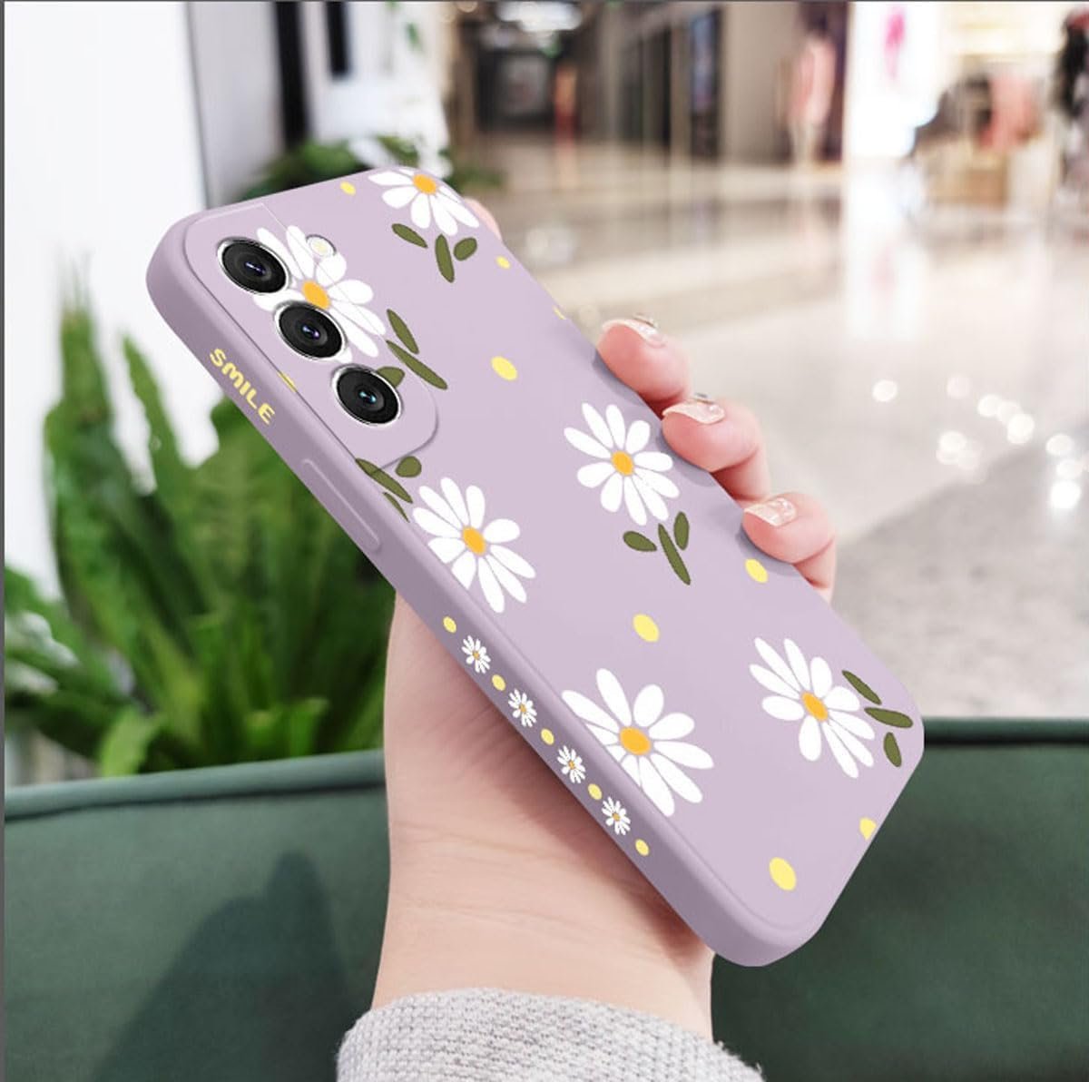 Galaxy A14 5G Case for Women Girls Cute Daisy Flower Camera Lens Protector Flexible Thin Slim Liquid Silicone Rubber Shockproof Protective Cover Phone Case for Samsung Galaxy A14 6.6"-Purple - Image 6