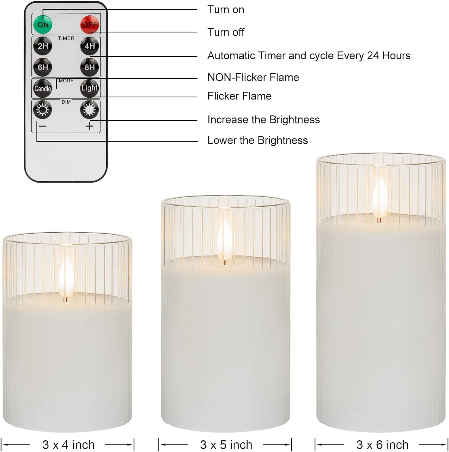 ANGELLOONG Clear Glass Flickering Flameless Candles Battery Operated with Remote Control, LED Pillar Candles with Timer, Romantic Candles for Bathroom Home Decor, Set of 3 - Image 7