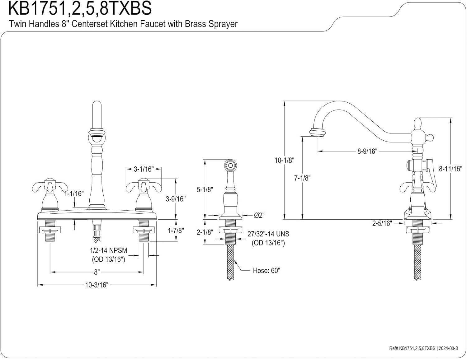 Kingston Brass KB1758TXBS French Country Kitchen Faucet with Brass Sprayer, 8-5/8-Inch - Image 5
