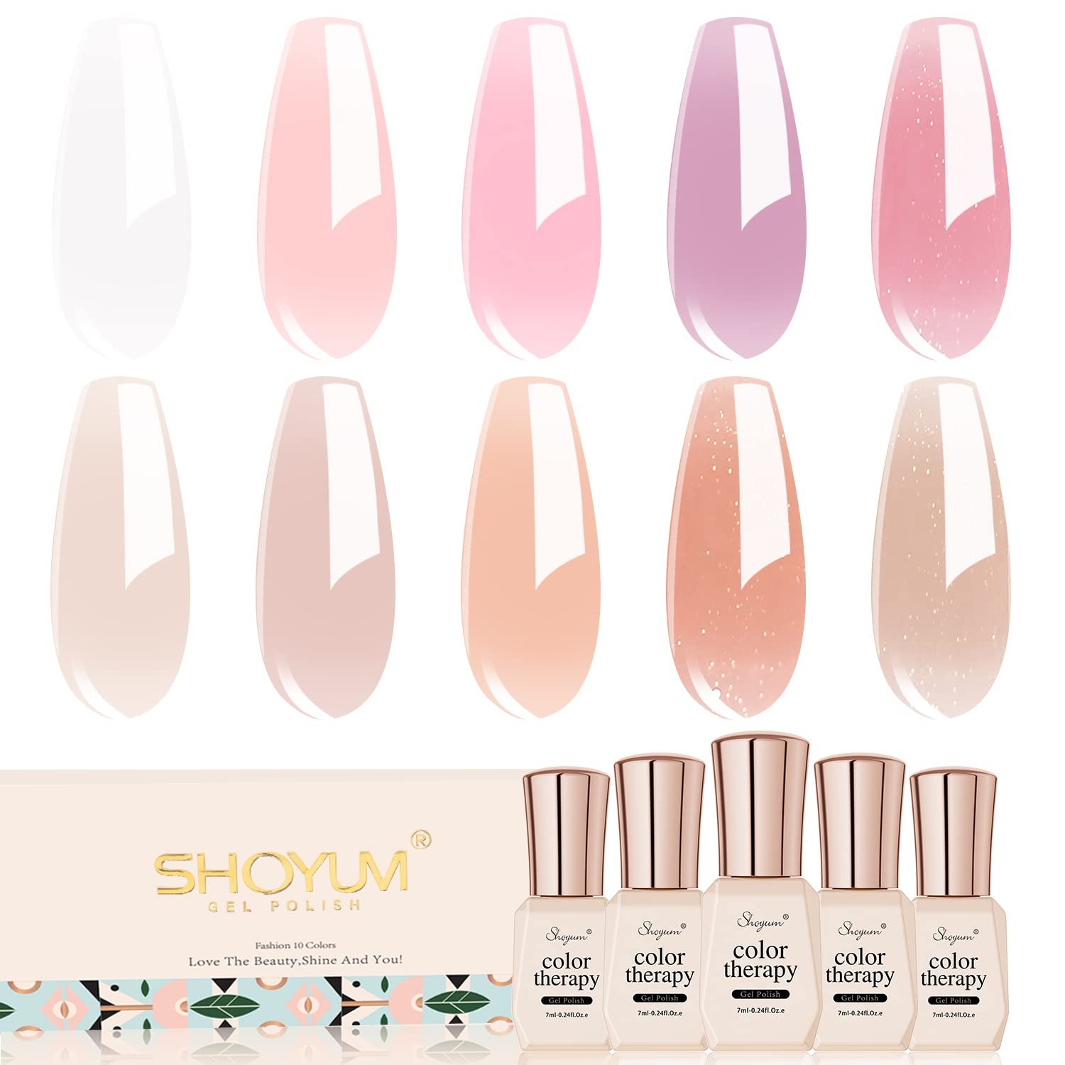 Jelly Pink Gel Nail Polish Set of 10 Colors Including Pink Purple Milky White Nude Gel Polish Kit UV LED Soak Off Nail Polish Home DIY Manicure Nail Salon Varnish - Image 2