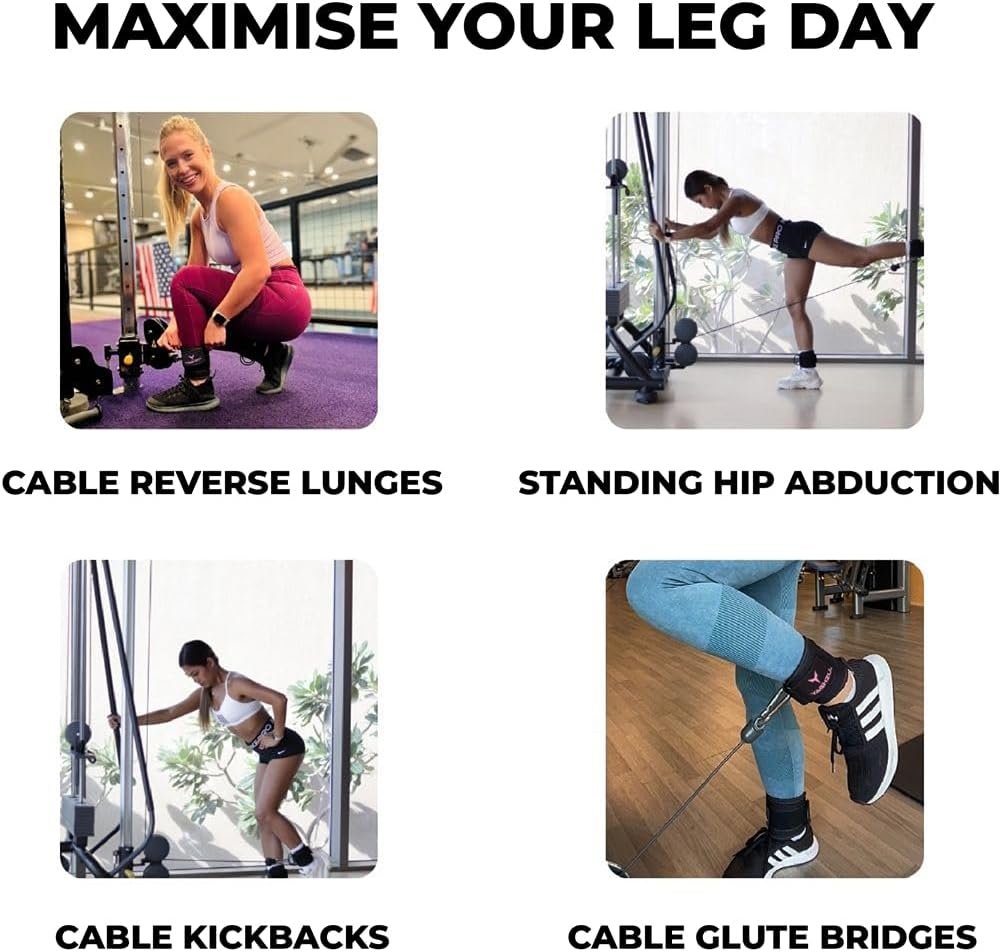 Ankle Straps for Cable Machines Women - Adjustable Gym Ankle Strap for Cable Machine, Neoprene Padded Cable Straps, Durable Leg Strap with Cable Cuff, Glute Kickback Ankle Strap with D Rings - Image 8