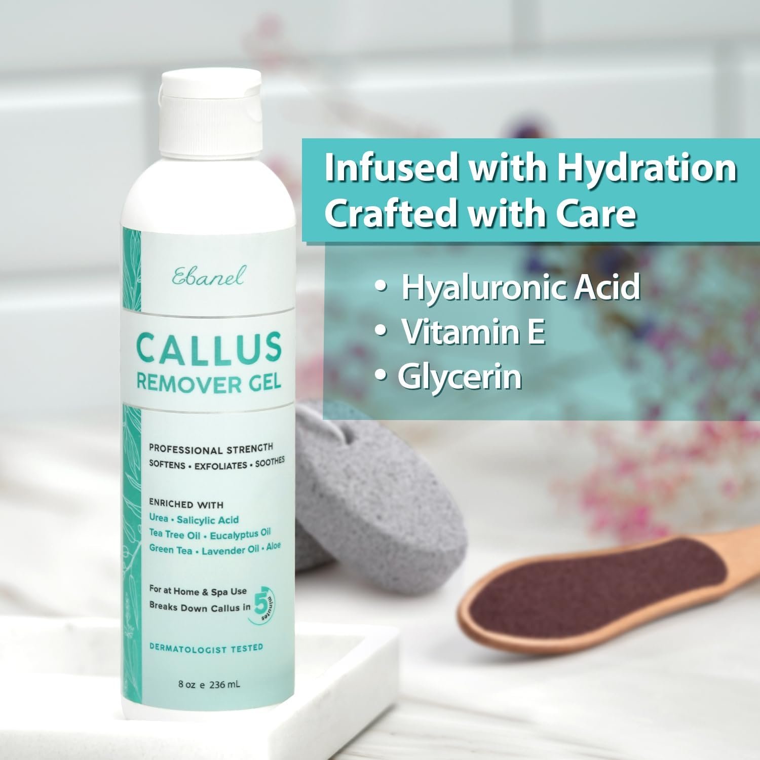 Ebanel Professional Callus Remover for Feet with Urea, Epsom Salt, Salicylic Acid, Tea Tree Oil, Glycolic Acid, Lavender, Heel Foot Callus Remover Gel Exfoliator Dead Skin Removal Pedicure Foot Spa - Image 6