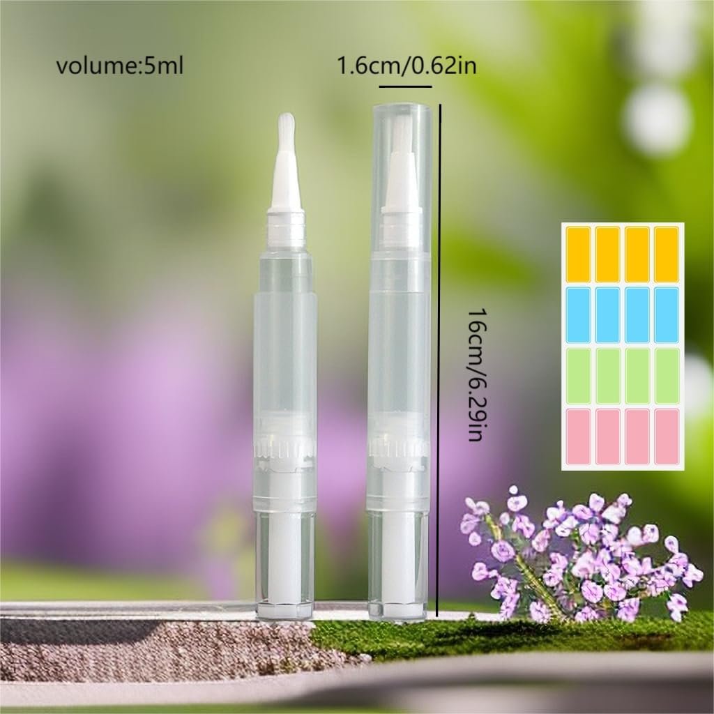 10 Pcs Empty Cuticle Oil Pen Nail Oil Pen Transparent Twist Pens with Brush Tip for Lip Gloss Nail Polish Eyelash Growth Liquid with 16Stickers (5ML) - Image 5