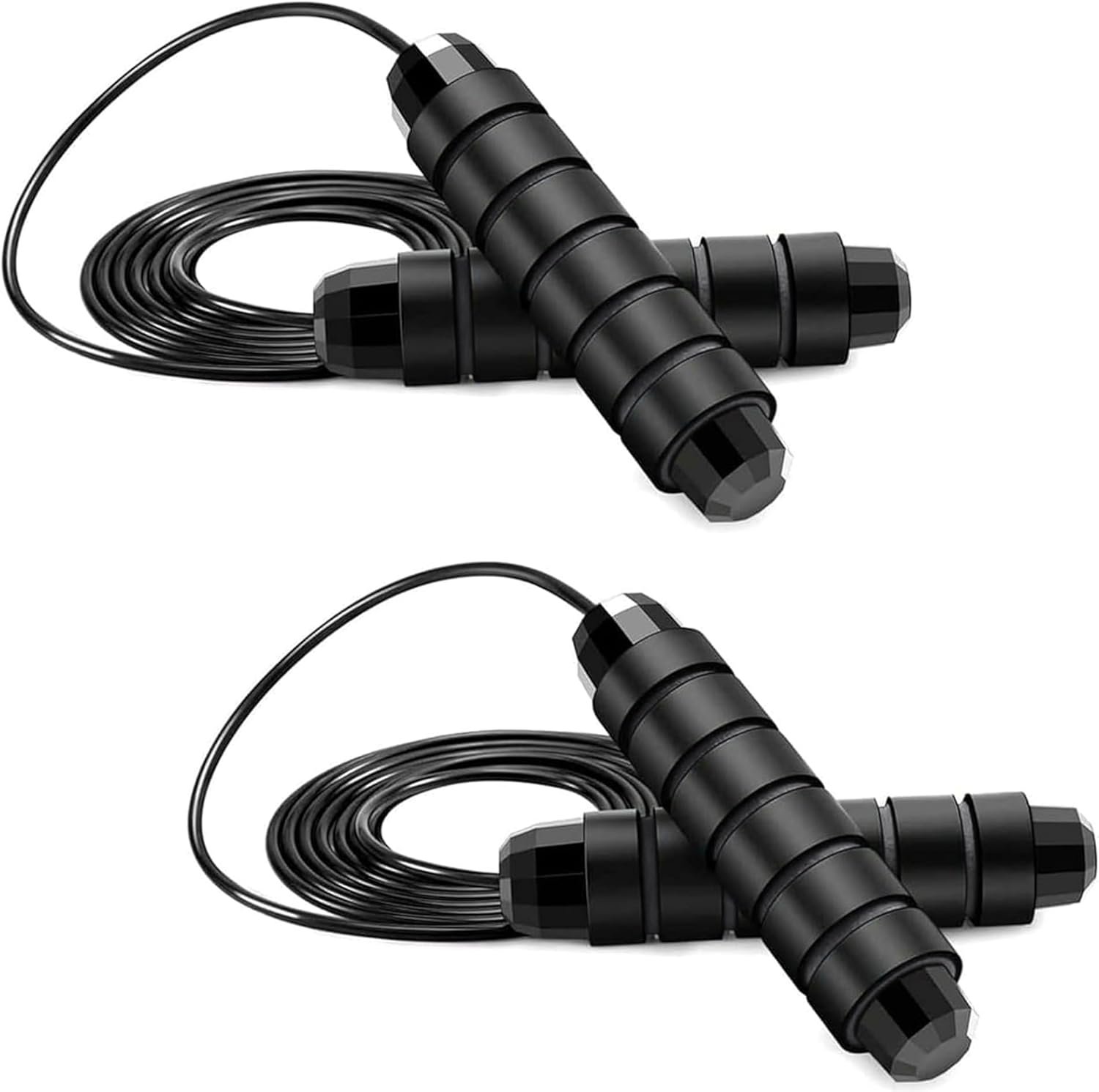 High-Speed Weighted Jump Rope, Adjustable with Ball Bearings, Foam Handles, Black, 2 Pack - Image 2