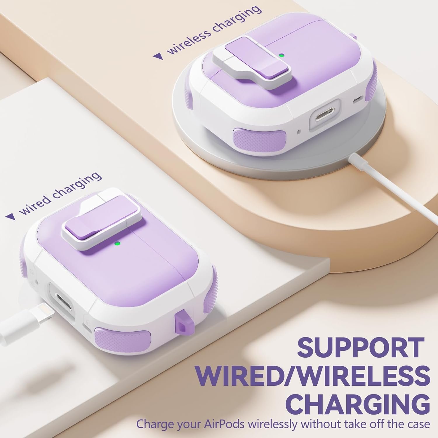 【with Safety Lock】 for AirPod Pro 2nd Generation Case with Cleaner Kit, Hard AirPod Pro Case with Keychain for Men Women Grily, for Apple AirPods Pro 2nd/1st Gen Case (2023 USB-C/2022/2019)-Purple - Image 6