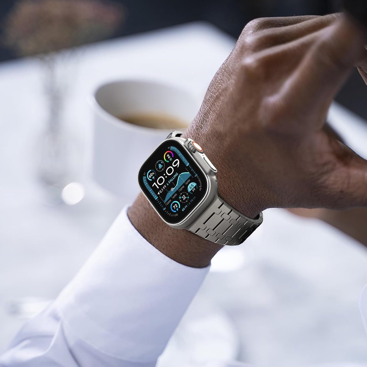 CHANCHY Stainless Steel Band Compatible with Apple Watch Ultra 2 Band 49mm, Series 10 46mm, 9/8/7 45mm, SE2/SE 6/5/4 44mm, 3/2/1 42mm, Metal Strap for Men Women (Titanium, 49mm 46mm 45mm 44mm) - Image 9