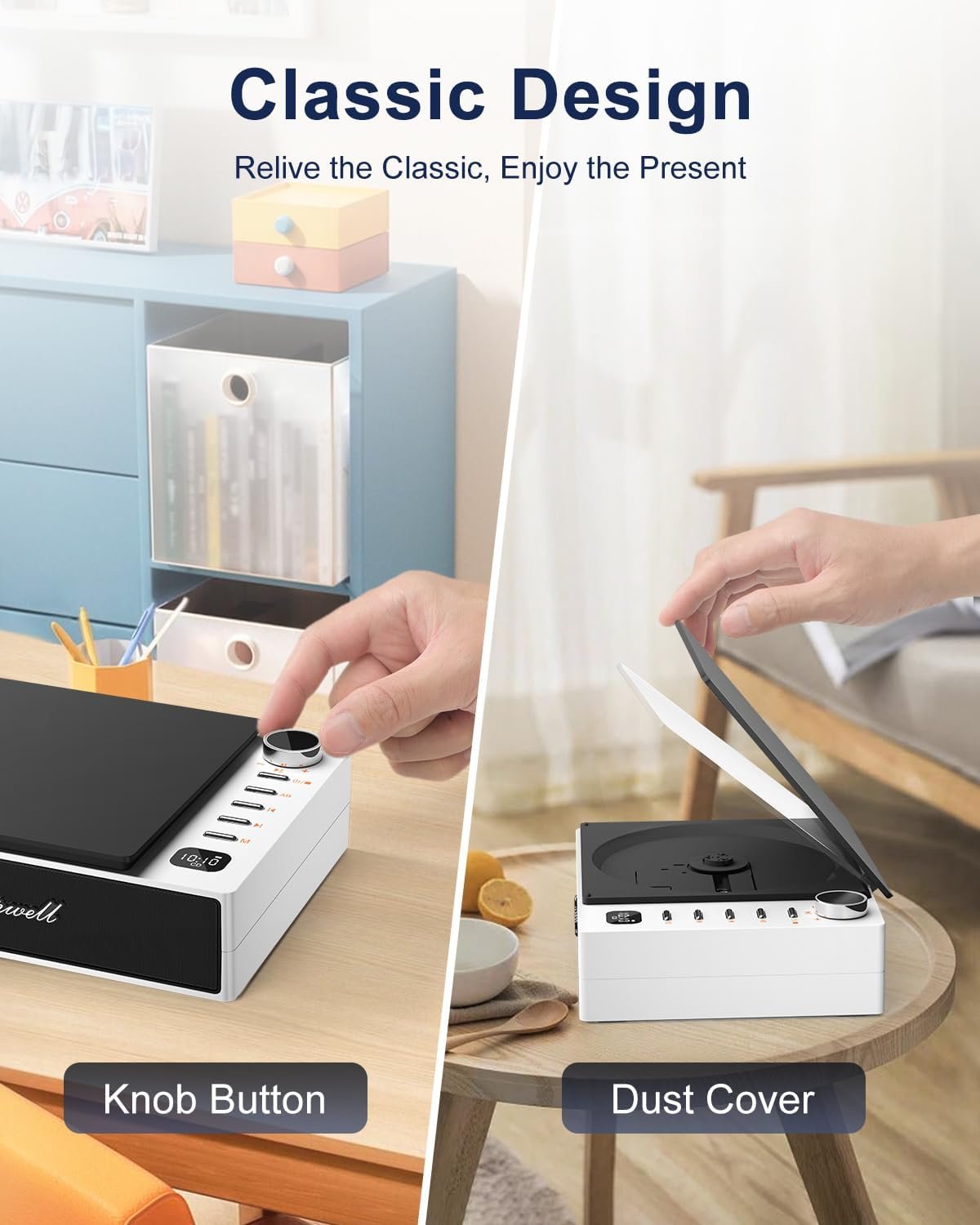 CD Player Portable, Leapwell Portable CD Player with Speakers Bluetooth Rechargeable, Small Compact Retro CD Players for Home, Personal Desktop CD Player with USB White - Image 6