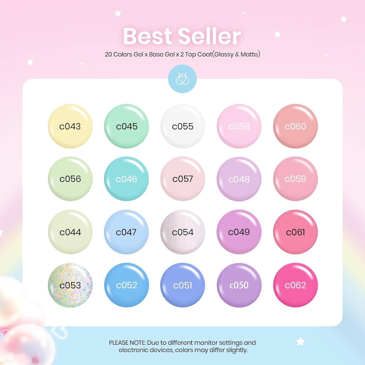 beetles Gel Polish Nail Set 20 Colors Spring Pastel Girly Sparkle Glitter Uv Gel Dreamy Town Collection Macaroon Bright Pastel Nail Manicure Kit with 3Pcs Base Top Coat Valentine's Day Gift for Women - Image 3