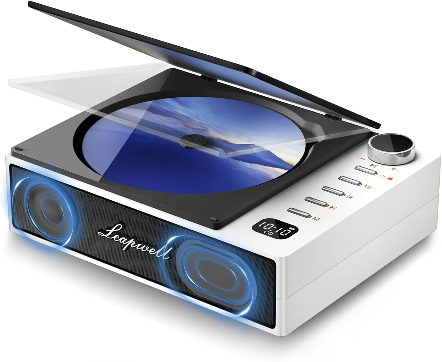 CD Player Portable, Leapwell Portable CD Player with Speakers Bluetooth Rechargeable, Small Compact Retro CD Players for Home, Personal Desktop CD Player with USB White - Image 2