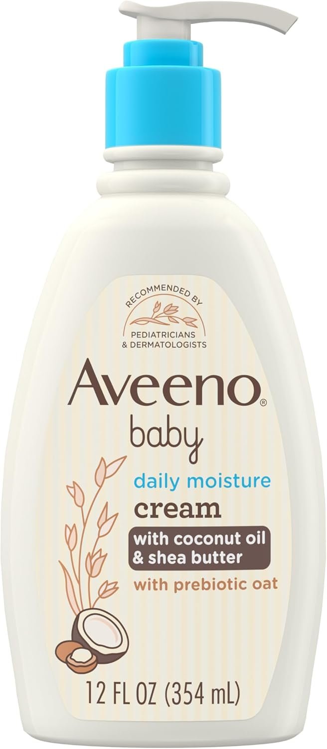 Aveeno Baby Daily Moisturizing Cream with Prebiotic Oat, Hypoallergenic Baby Lotion with Coconut Oil & Shea Butter Moisturizes Sensitive Skin for 24 Hours, Gentle Coconut Scent, 12 fl. oz - Image 2