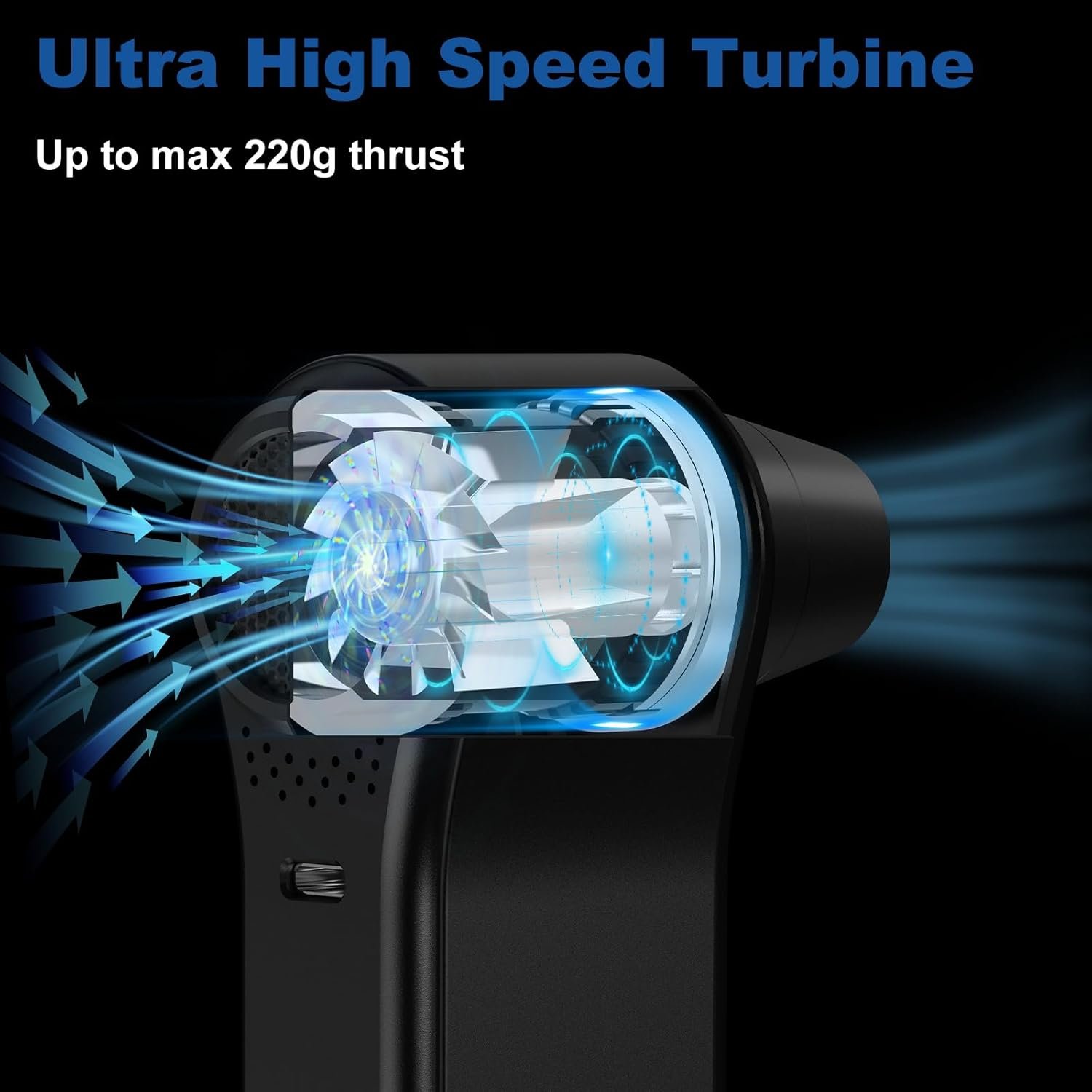 Cordless Alloy Electric Air Duster, 65m/s Wind Speed Super Power Turbo Fan, 4 Gear Adjustable Compressed Air Duster SCTF-001, Black - Image 3