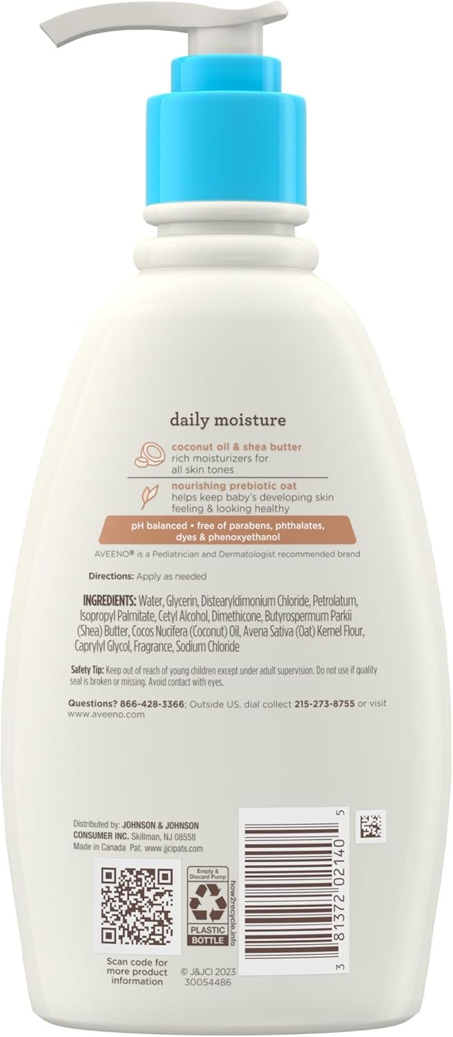 Aveeno Baby Daily Moisturizing Cream with Prebiotic Oat, Hypoallergenic Baby Lotion with Coconut Oil & Shea Butter Moisturizes Sensitive Skin for 24 Hours, Gentle Coconut Scent, 12 fl. oz - Image 8