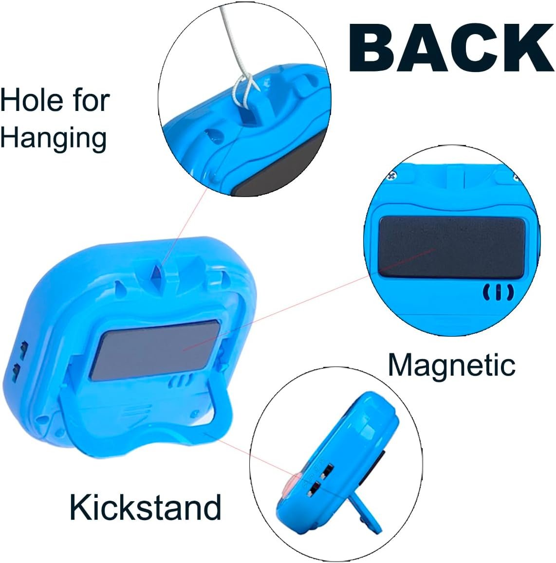 Digital Kitchen Timer, BESTWYA Electronic Timer with Clear LCD Screen Count Up and Down Function 3 Big Buttons On/Off Switch Button (6, 6 Colors (Dual Mode)) - Image 4